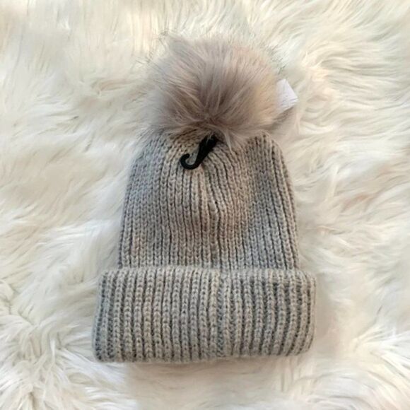 Topshop Bobble Beanie Faux Fur Pom Pom Gray-grey - Picture 2 of 3